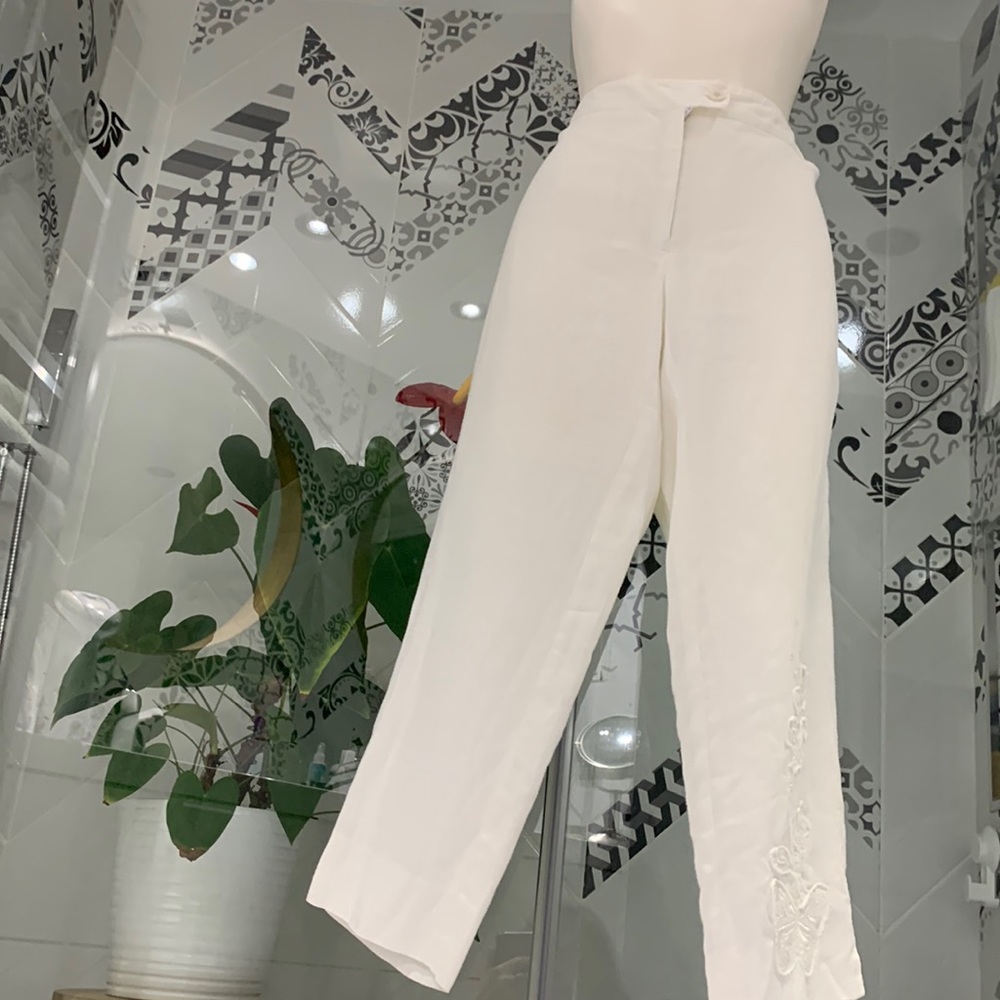 Gorgeous VTG Bianca Nygard ๐ฏ% Linen High Waist Embroidered Capris - Picture 3 of 16